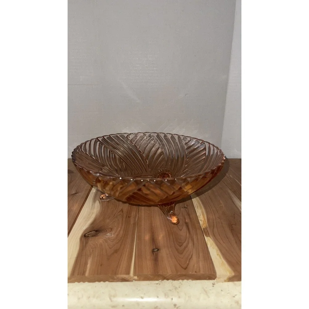 Anchor Hocking Pink Depression Prismatic Swirl 3-Footed 8.5